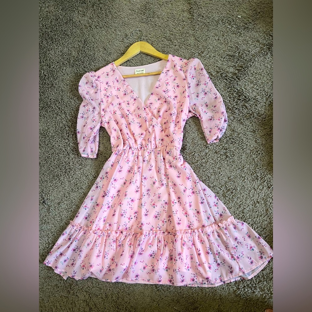 Peach love size S floral mini dress in light pink